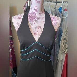 🎀Vintage Black Prom Homecoming Dress Formal Gown Halter V-neck 11 12 Medium 8